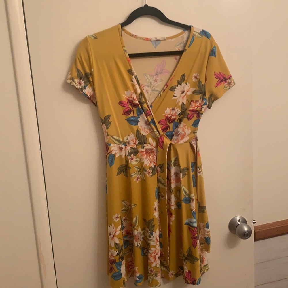 Yellow above the knee floral dress